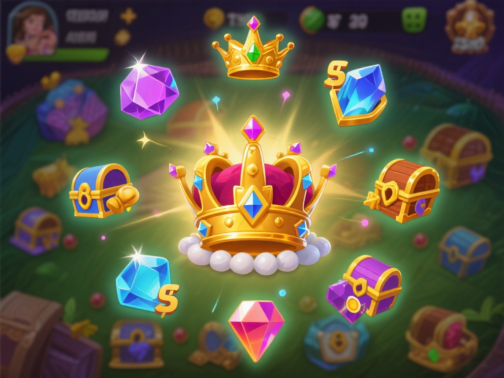 同时，游戏中还设有多种宝藏图标，例如金色皇冠和魔法